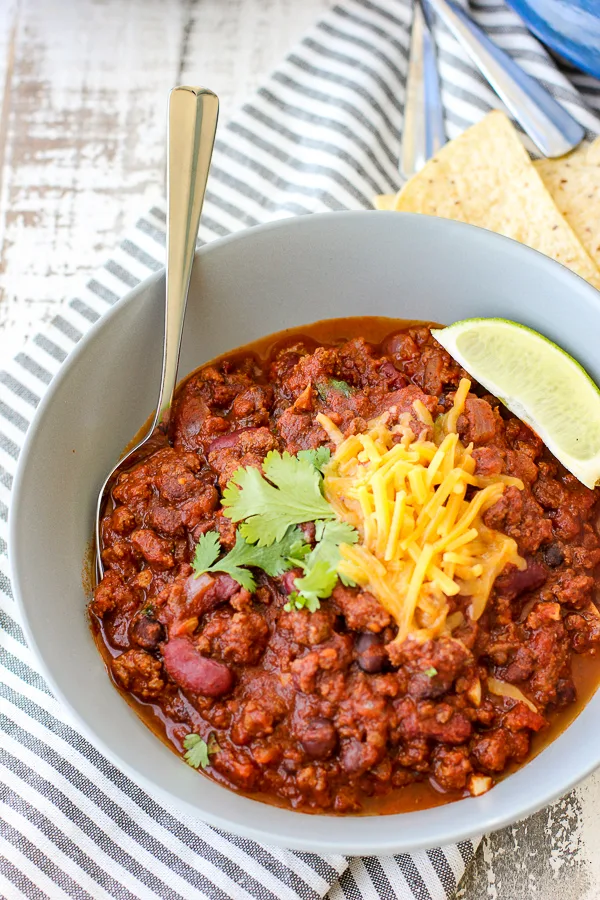 Overhead photo of Easy Two Bean Beef Chili