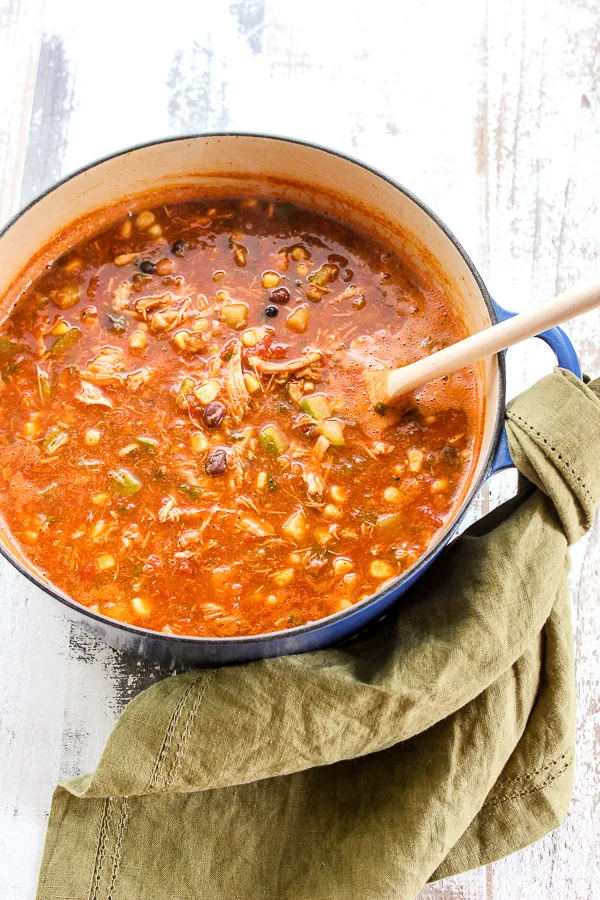 Finished chili in the pot, ready to serve