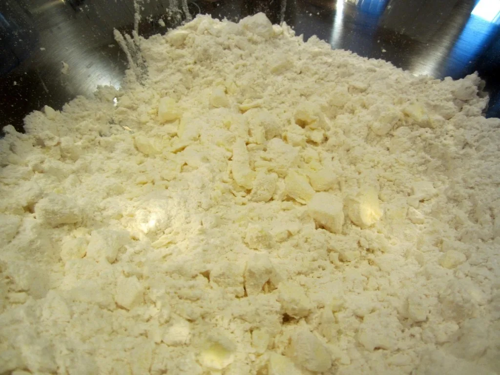 flour and butter after being combined with the pastry blender