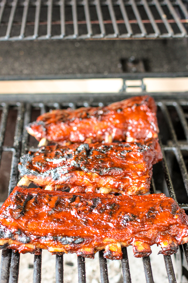 Showing the baby back ribs on the grill over indirect heat