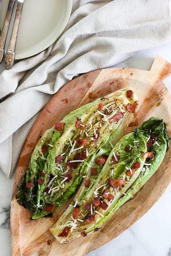 Grilled romaine topped with the fig vinaigrette, bacon bits and shredded parmesan.