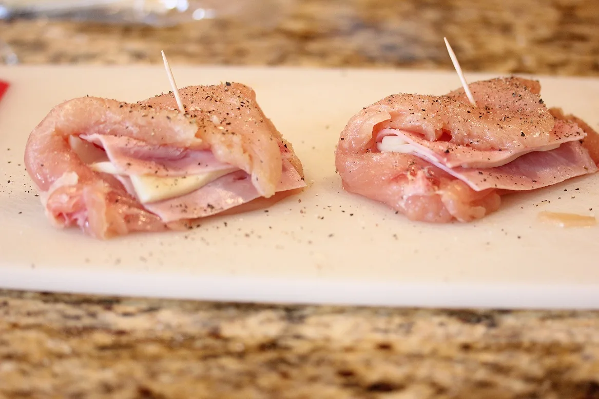 chicken breast secured with toothpicks