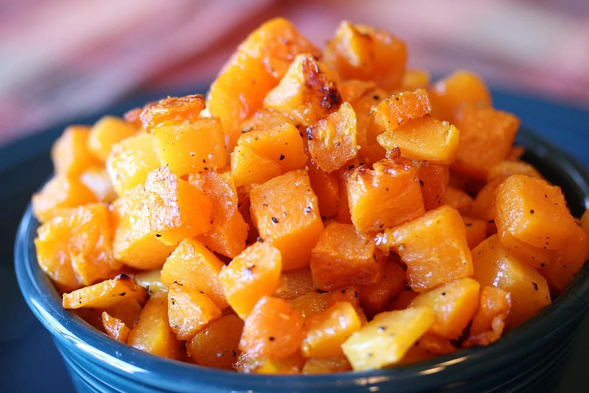 butternut squash after roasting in a serving bowl