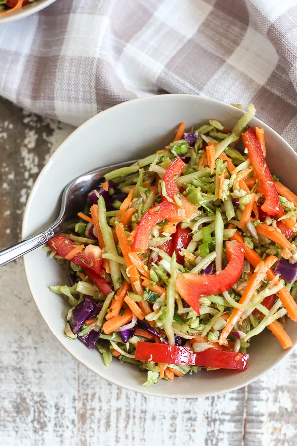 Asian broccoli slaw served in a bowl