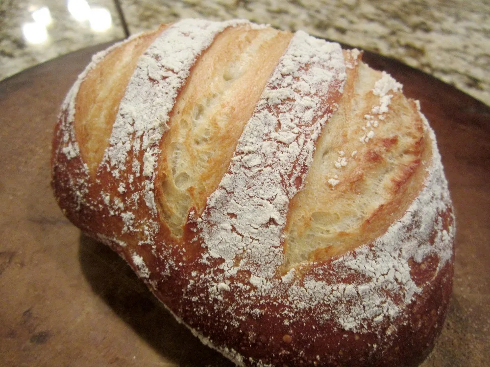 Finished loaf of homemade artisan bread for the homemade Italian dinner