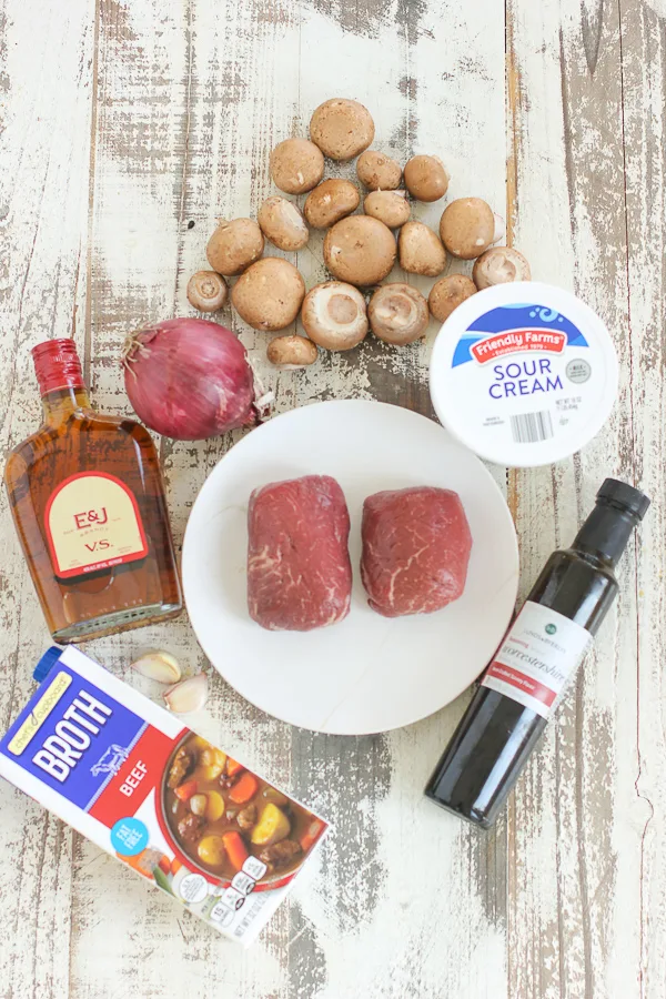 Ingredients needed to make Filet Mignon with Mushroom Stroganoff Sauce