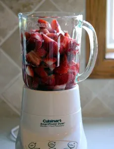 Strawberries in the blender before pureeing
