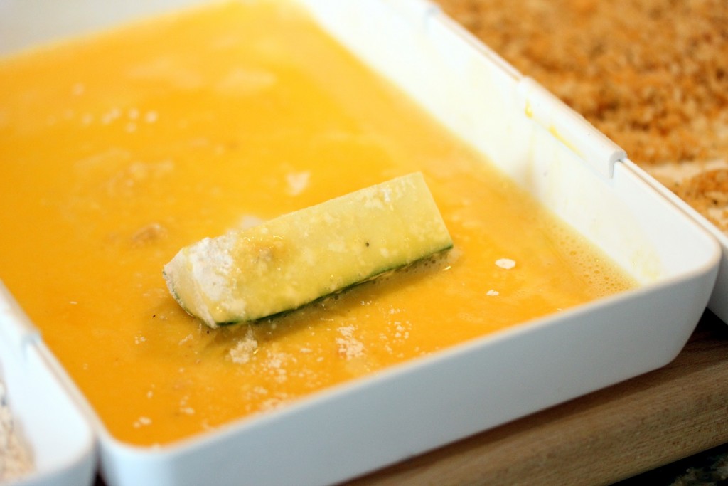 Zucchini coated with egg