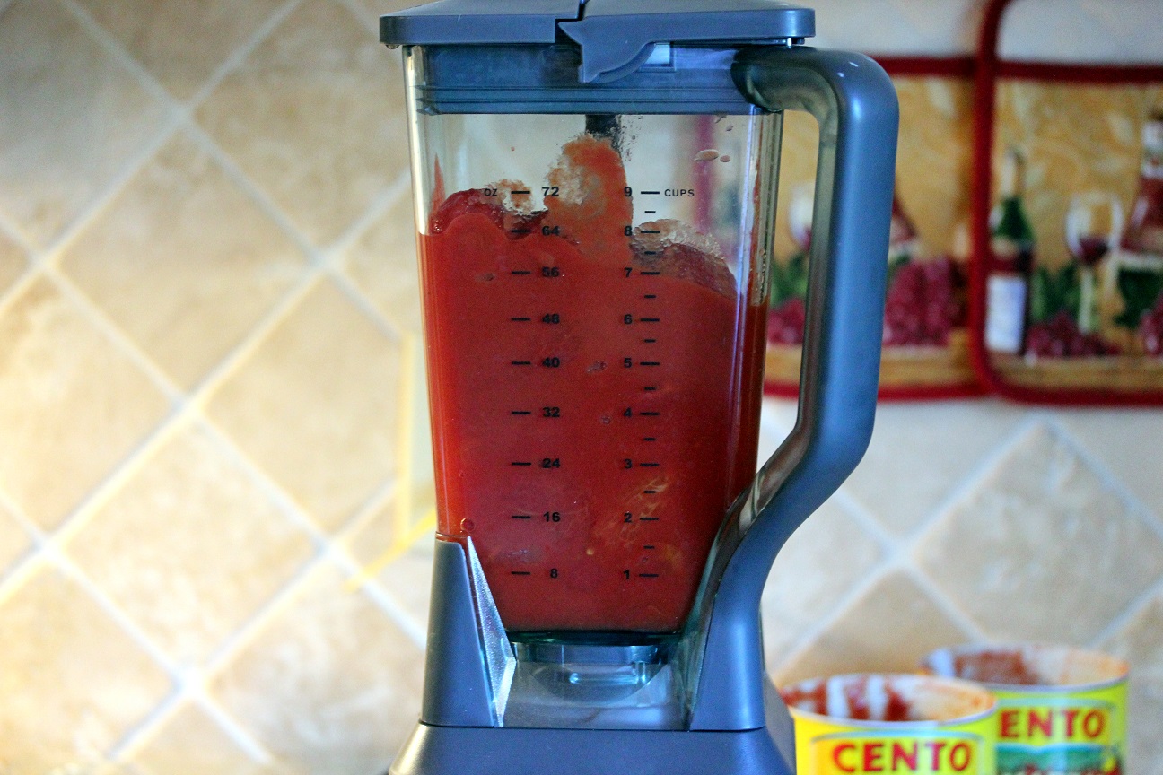 Tomatoes being blended in a blender