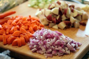 Vegetables prepped and chopped for the soup