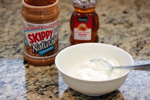 Ingredients needed to make peanut butter yogurt dip