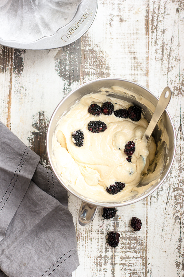 Photo of the blackberry coffee cake batter in the mixing bowl