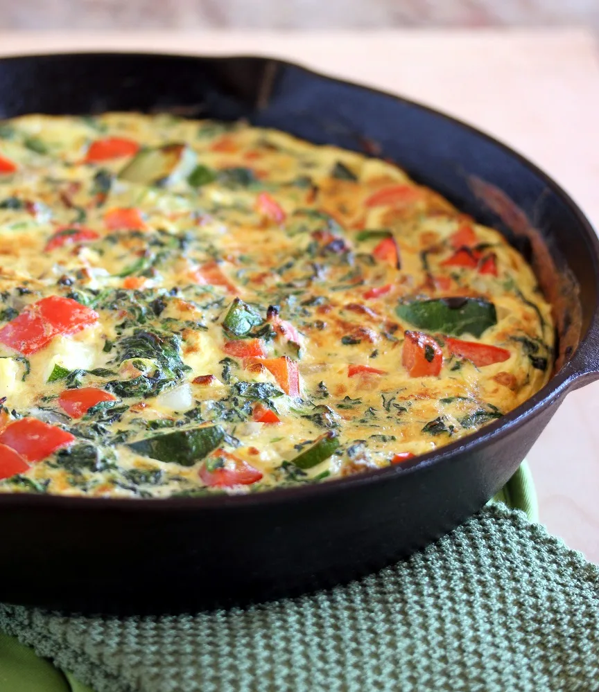 Finished frittata in finished in the cast iron skillet