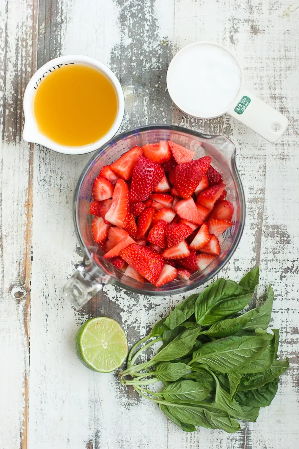 ingredients needed to make strawberry basil sorbet