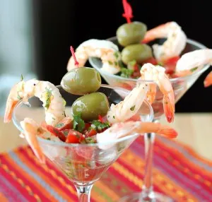 Shrimp martini appetizer served in a martini glass