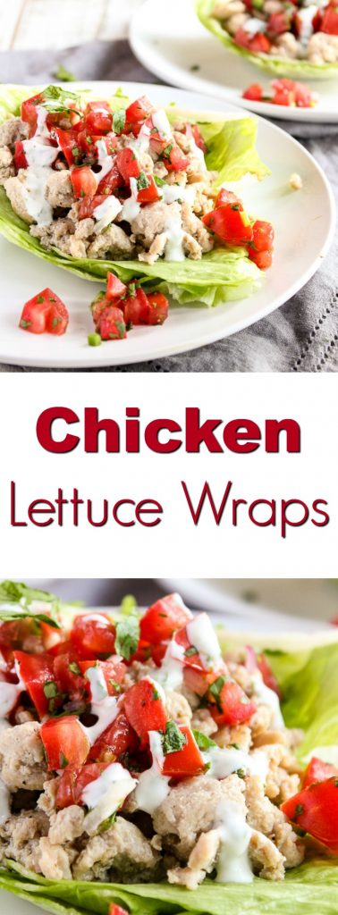 A tasty ground chicken mixture combines with fresh pico de gallo, a zesty lime sour cream sauce and crunchy iceberg lettuce to create these healthy and delicious chicken lettuce wraps.