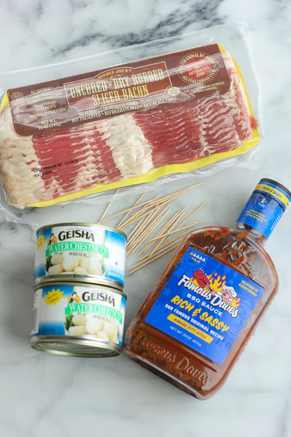 Ingredients needed for BBQ bacon wrapped water chestnuts