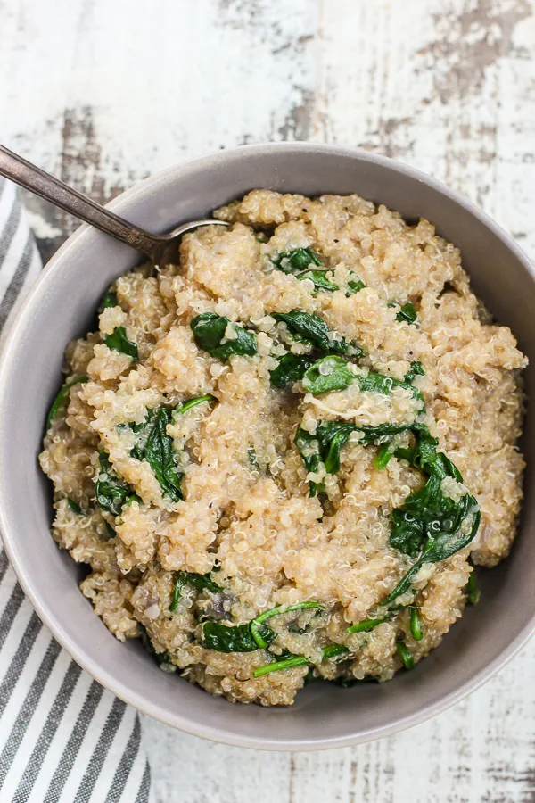 Parmesan Spinach Quinoa in a serving bowl