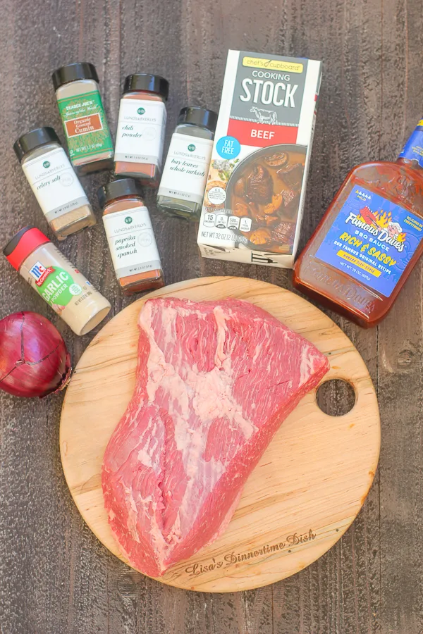 Ingredients needed to make Slow Cooker Barbecue Brisket Sliders