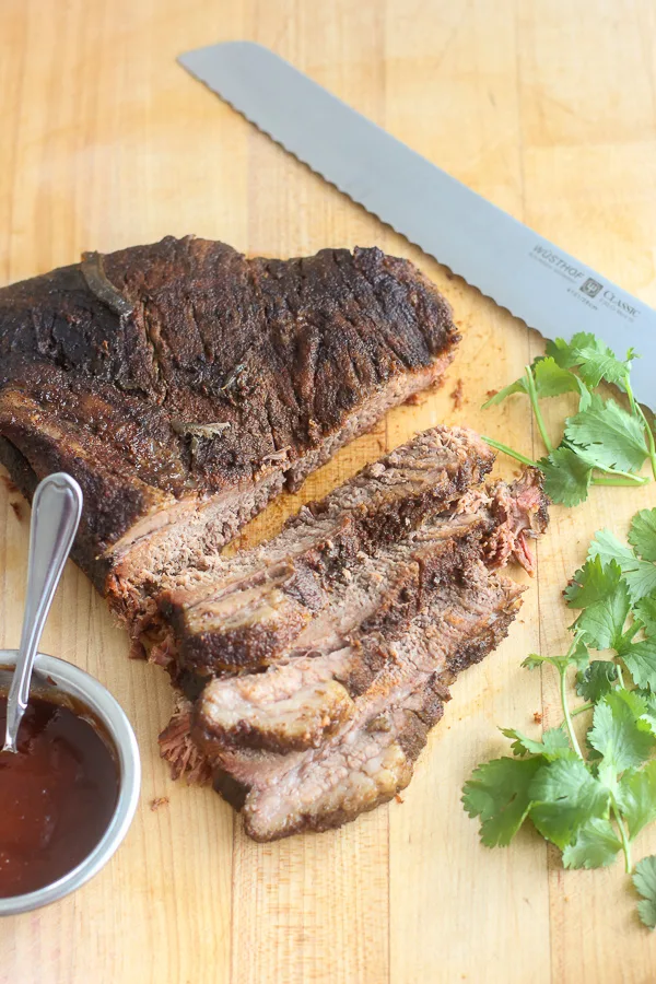 Sliced cooked brisket