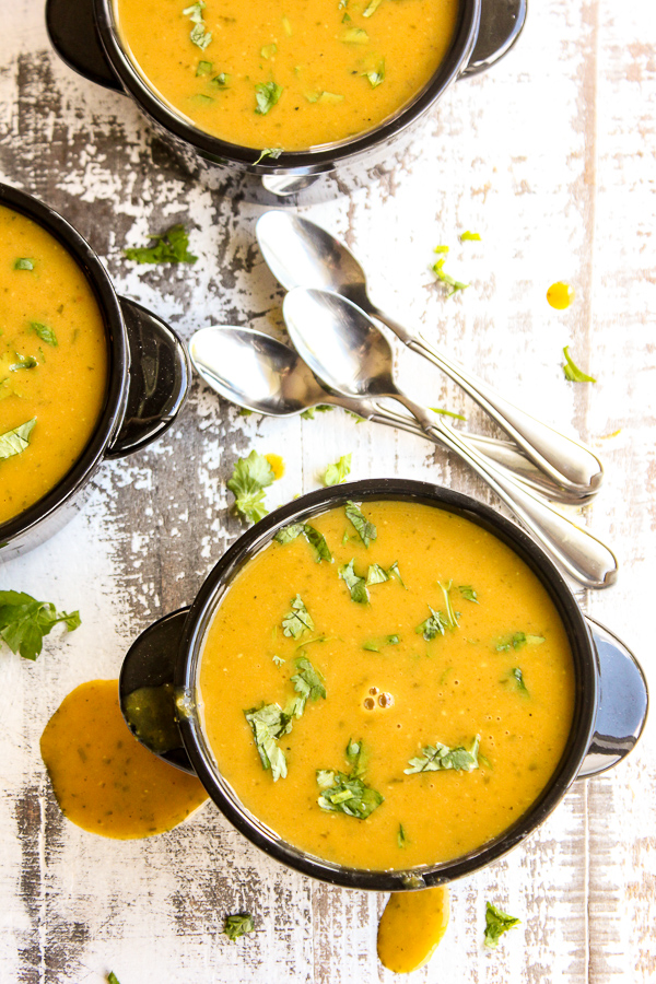 Curried pumpkin soup is rich, creamy and full of perfectly spiced flavor.  It's ready in under 30 minutes, making it perfect for quick meals.