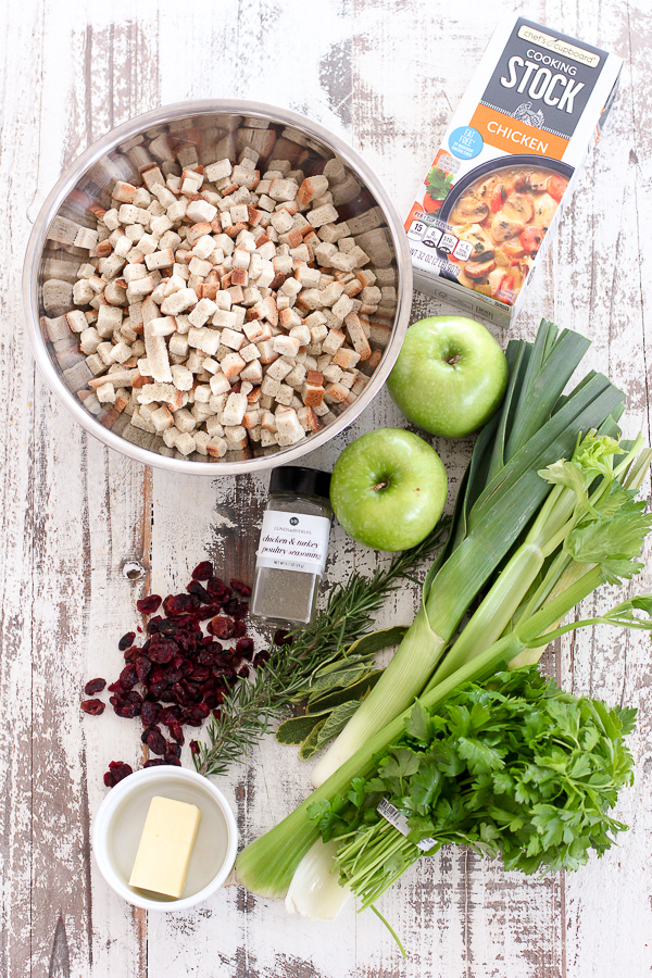 Photo of ingredients needed for Apple Cranberry Leek Stuffing Recipe