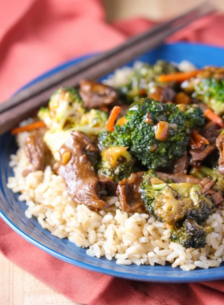 Close up of plated Beef and Broccoli Stir Fry