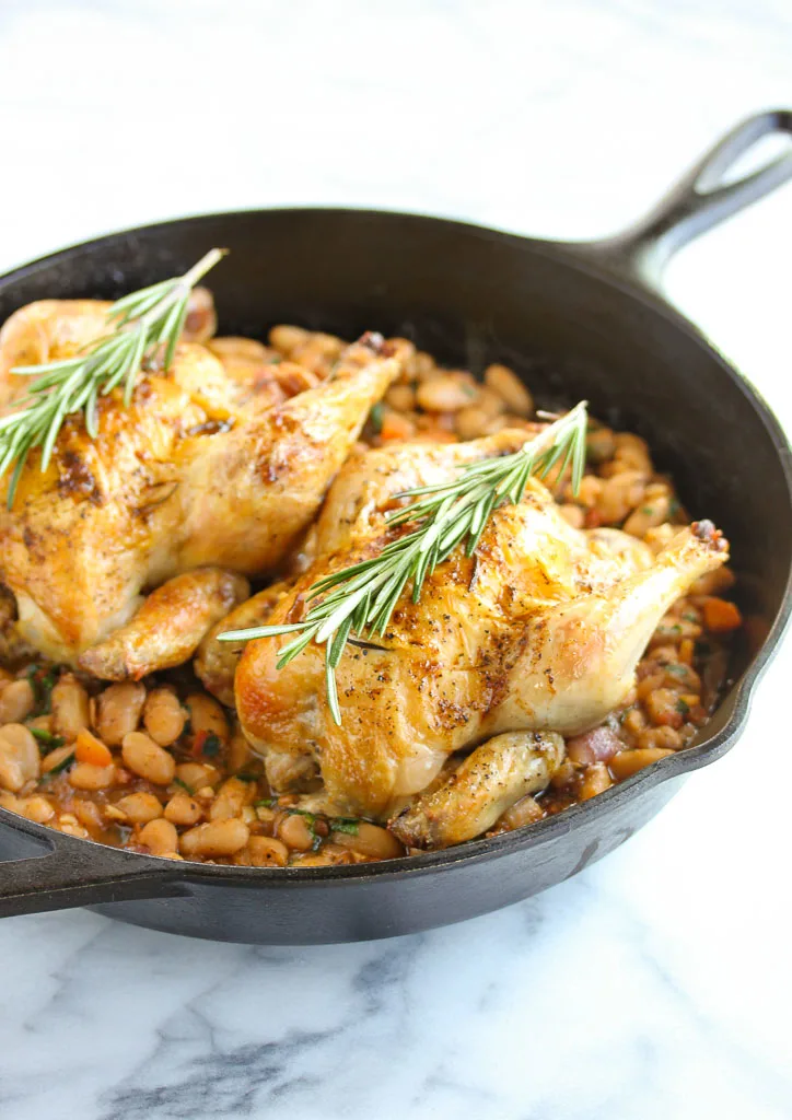 Roasted cornish game hens with white bean ragout