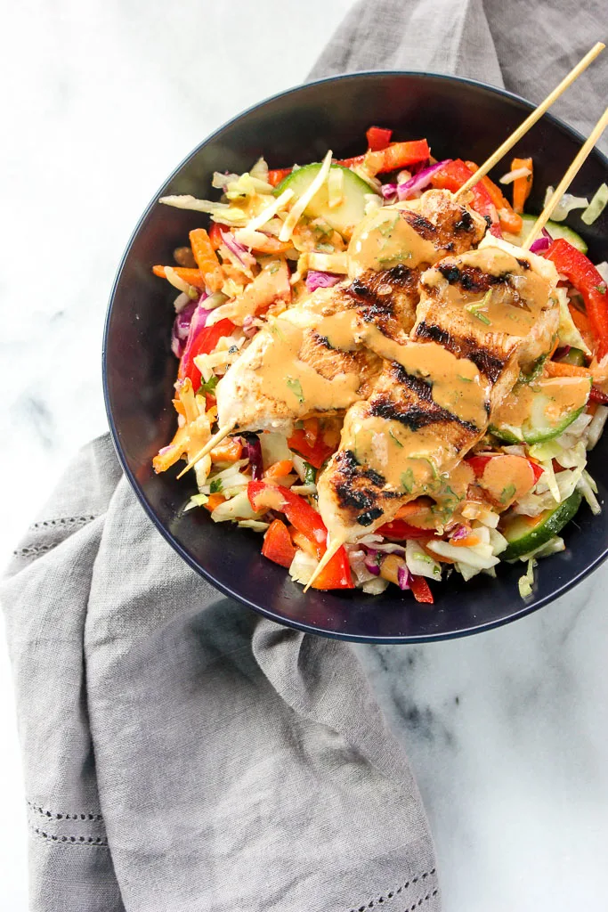 Lisa's Dinnertime Dish: Thai Peanut Chicken Skewers with Asian Slaw Dressing