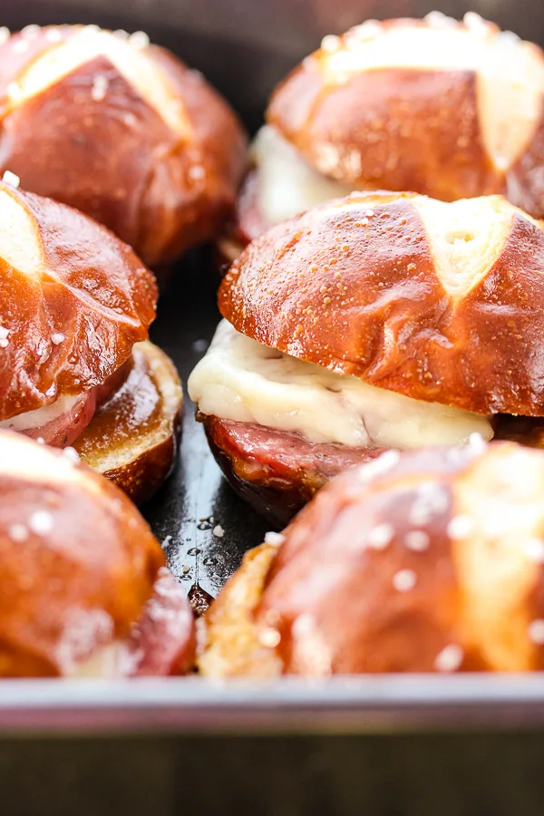 Close up of hot pretzel buns