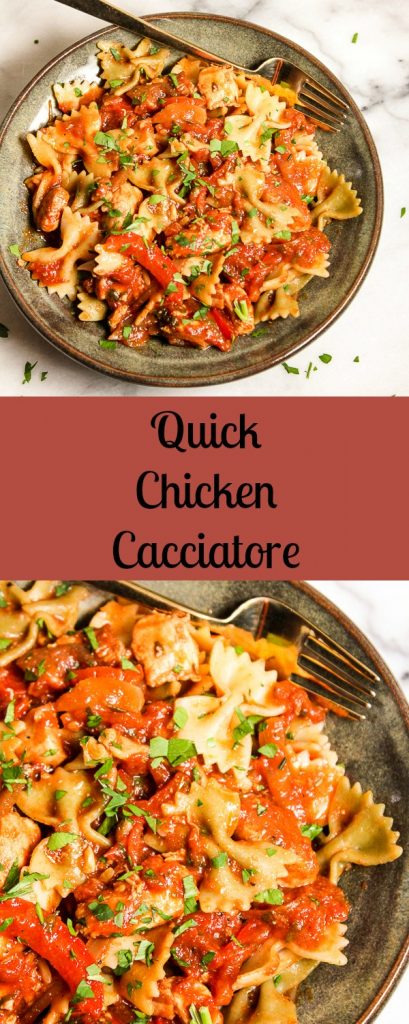 Quick Chicken Cacciatore is a richly flavored pasta dish that's so easy to make. It's family friendly, as well as a great meal for entertaining.