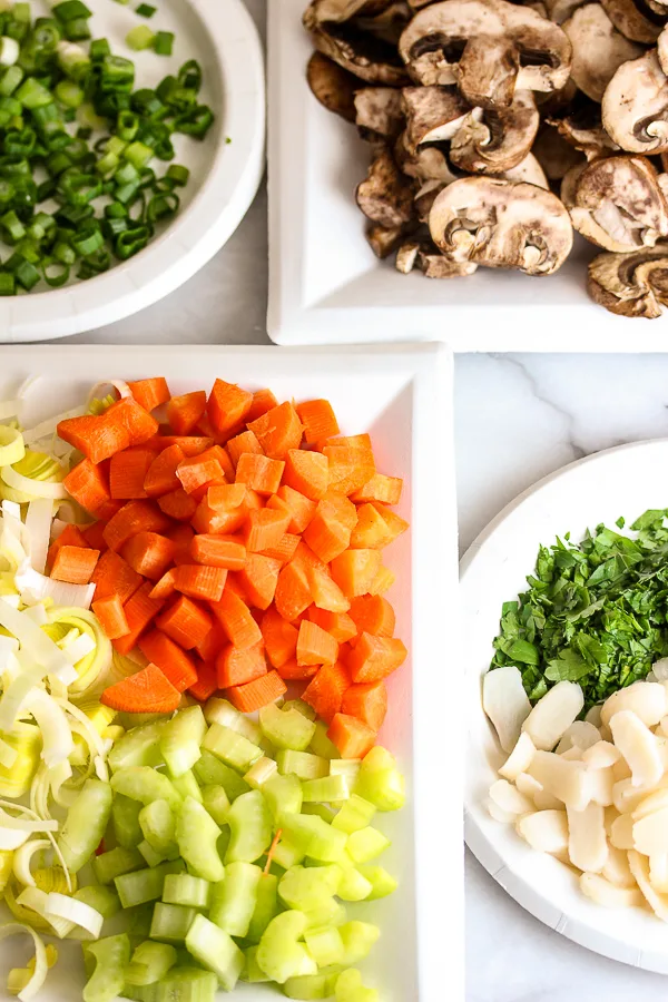 Vegetables prepped for cooking in the casserole.