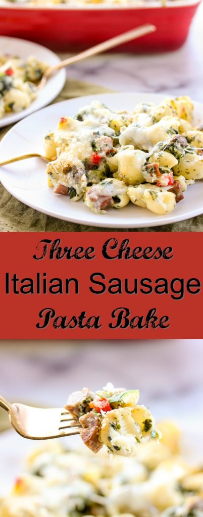 create this scrumptious Three Cheese Italian Sausage Pasta Bake.