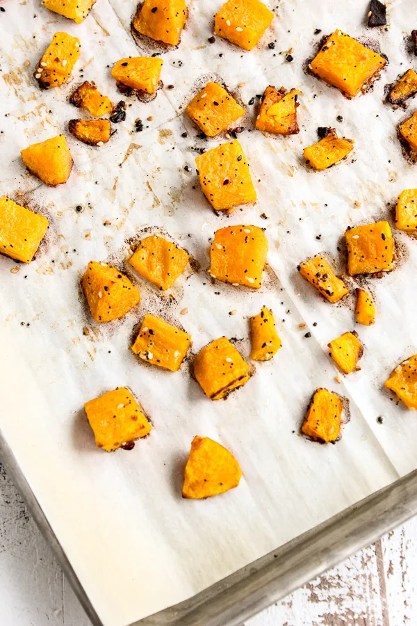  A sheet pan with Everything Bagel Roasted Butter Nut Squash