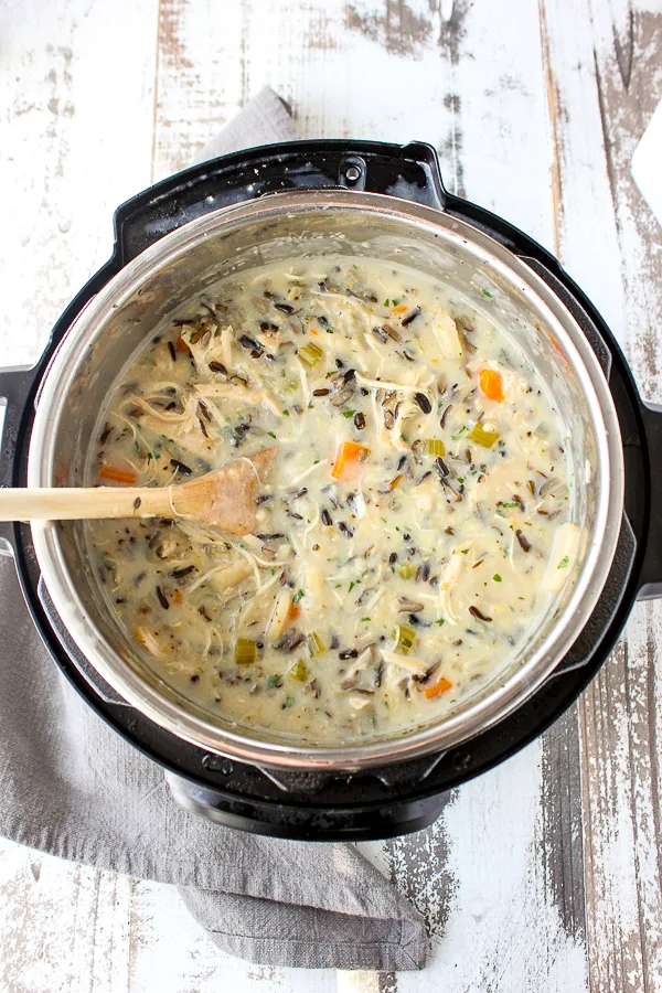 Easy Instant Pot Chicken Wild Rice Soup in the the Instant Pot