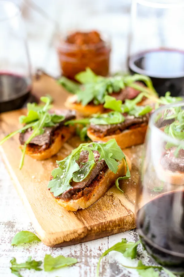 Finished Sun-Dried Tomato Pesto Beef Crostini