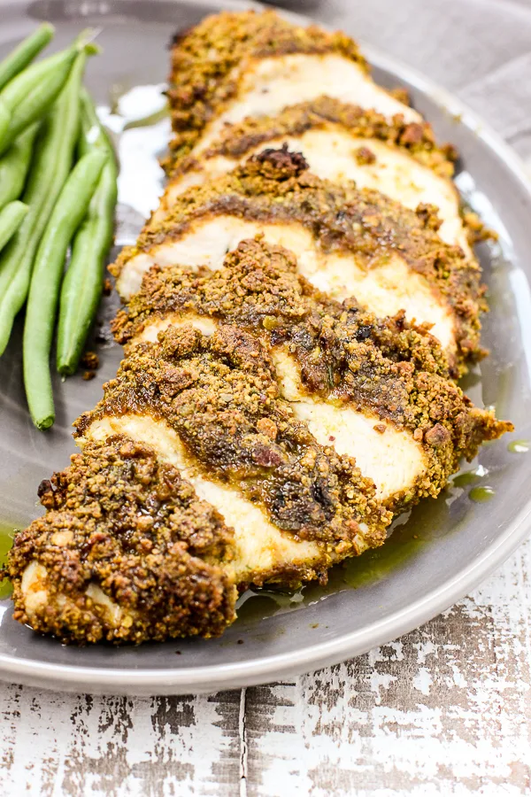 Pistachio Crusted Baked Chicken with Lemon Dill Vinaigrette