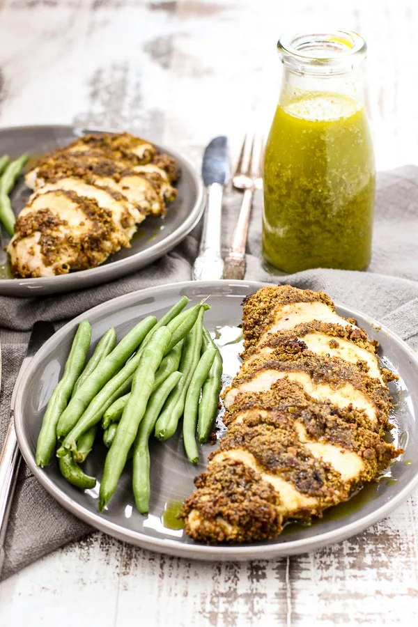 Pistachio Crusted Baked Chicken with Lemon Dill Vinaigrette