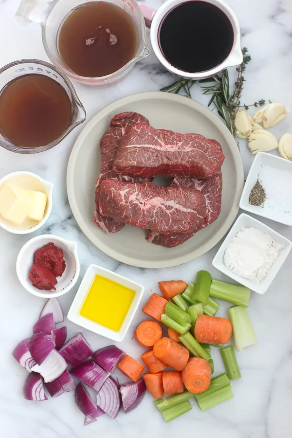 Ingredients needed to make the cabernet braised beef short ribs