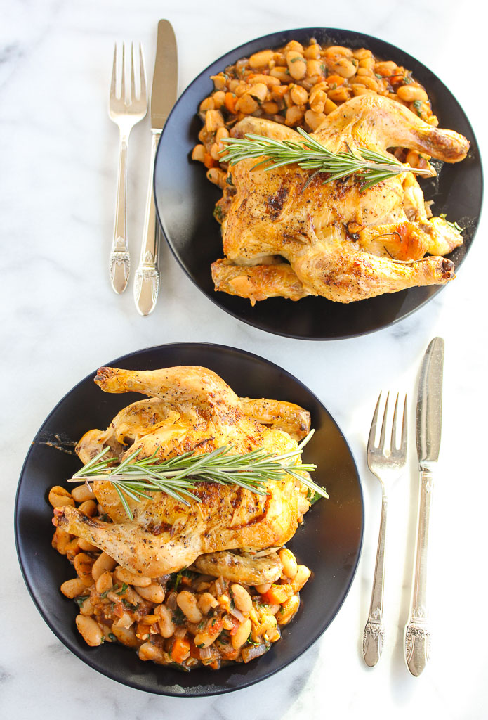 Roasted Cornish Game Hens with White Bean Ragout
