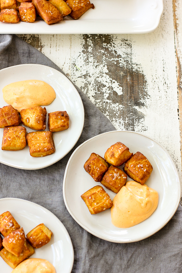 Garlic Pretzel Bites with Beer Cheese Dip