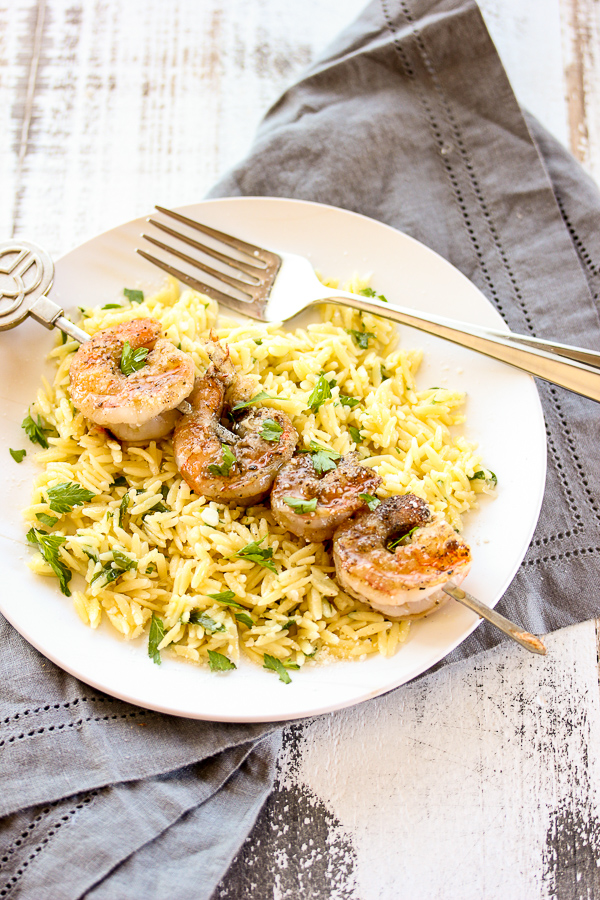 Grilled Shrimp with Garlicky Parmesan Orzo
