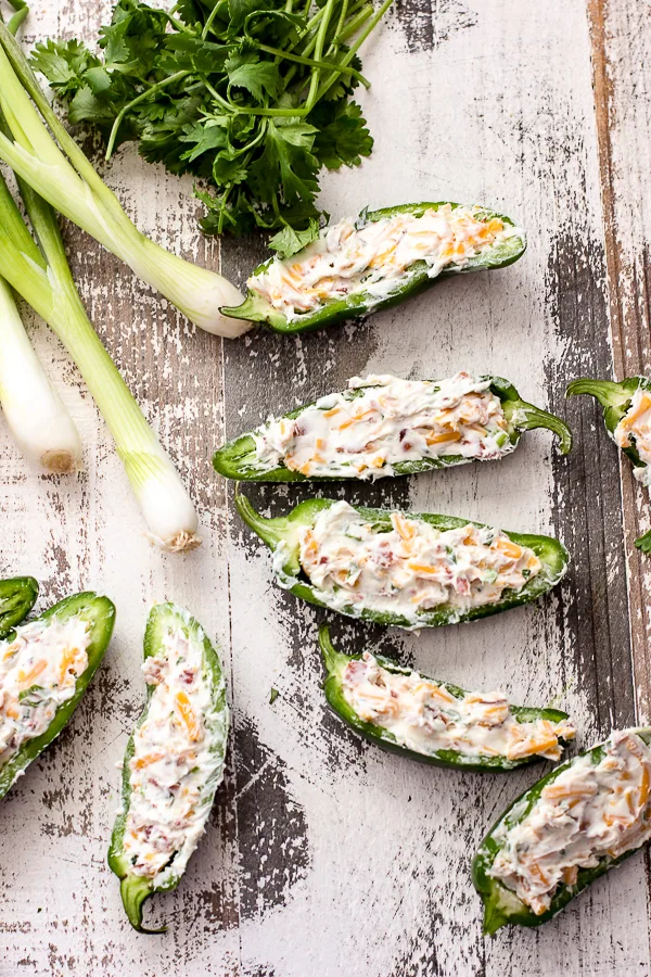 Jalapeños stuffed before baking