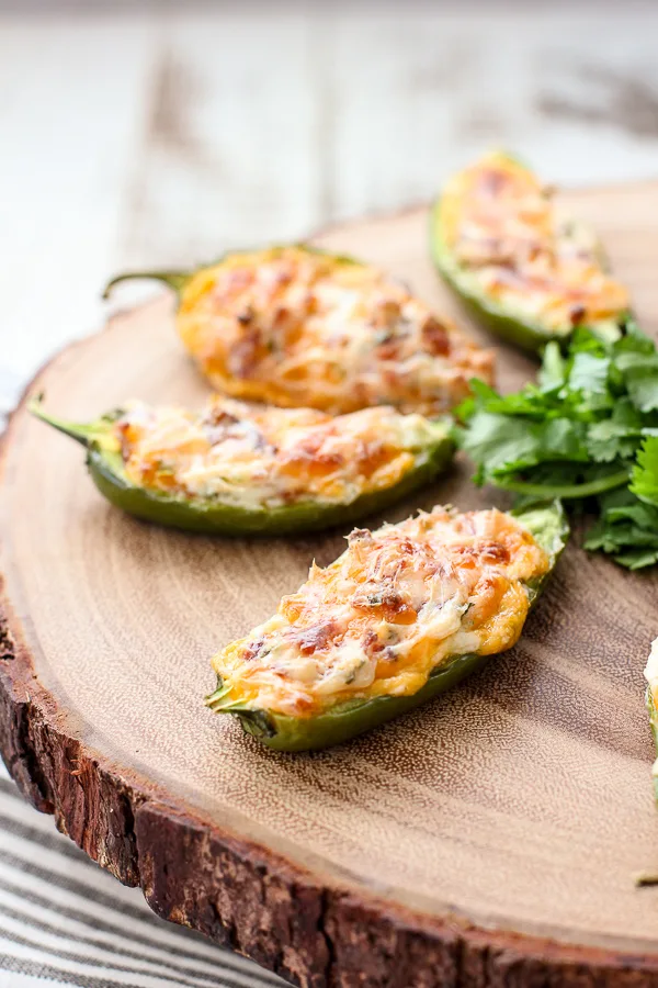 Shot of plated Jalapeno poppers