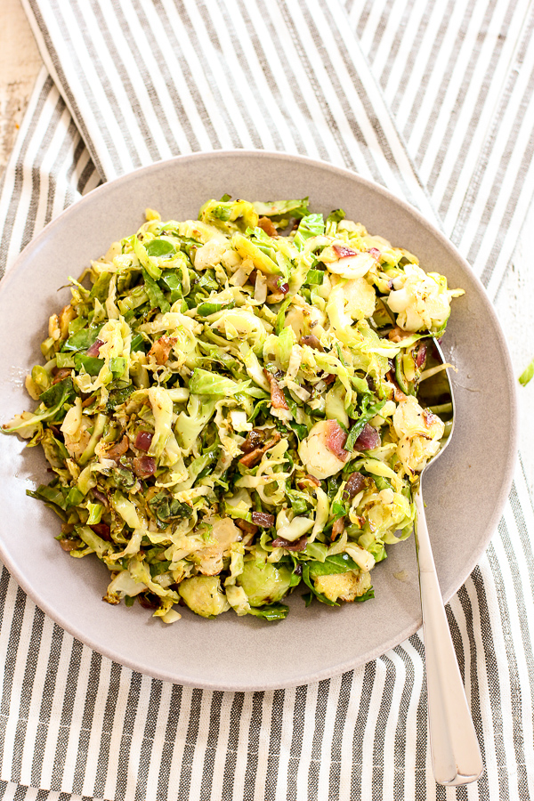 Plated Shredded Brussels Sprouts with Spicy Mustard Vinaigrette