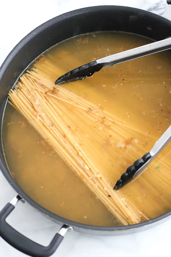 Pasta cooking in the pan