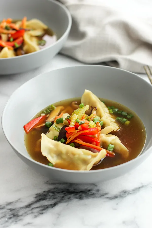 Finished shot of easy chicken wonton soup