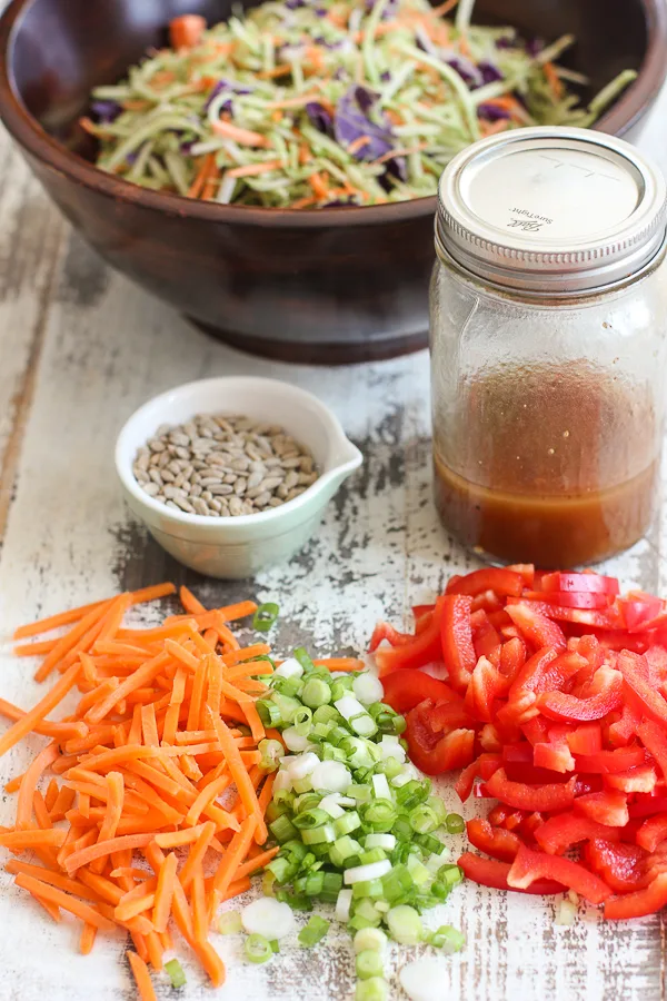 Prepped ingredients before assembling the salad