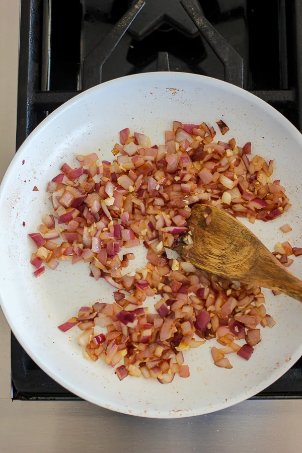 Sautéed onion in the skillet