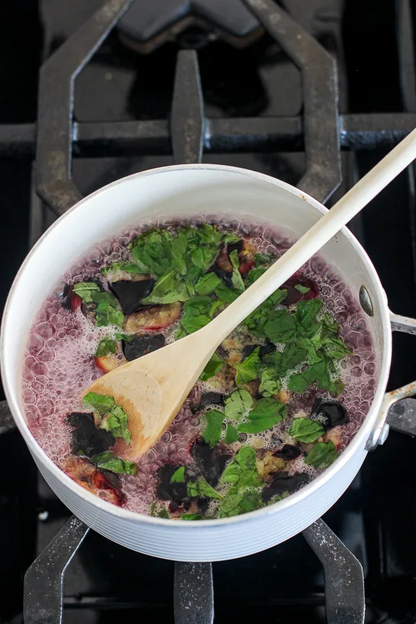 process shot for making the blueberry simple syrup